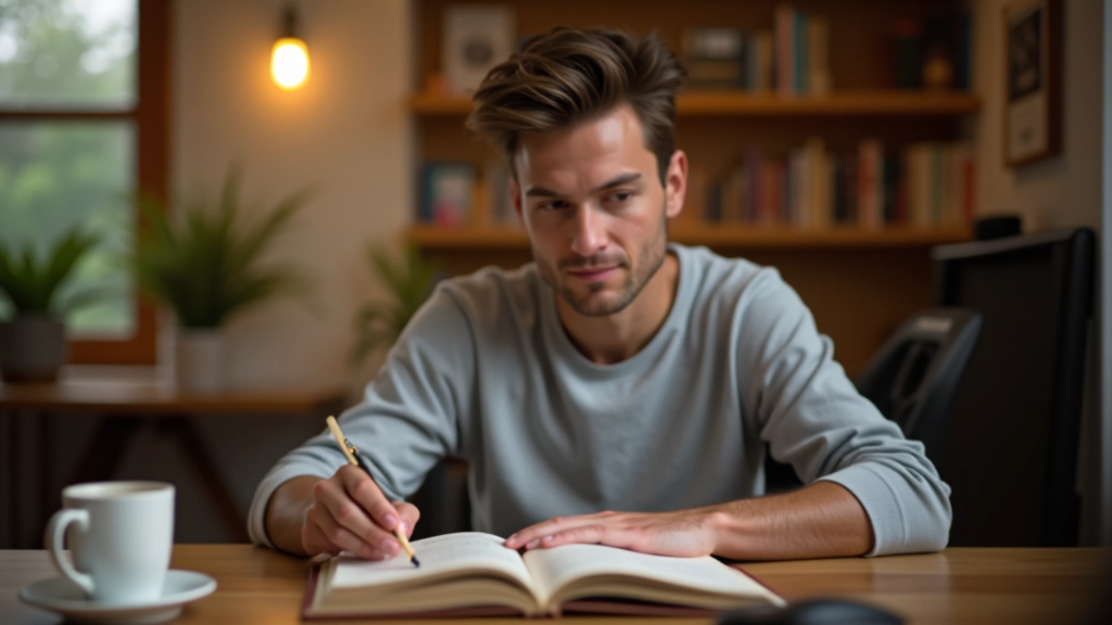 Persoon achter laptop met kopje koffie, online in een leesclub meeting